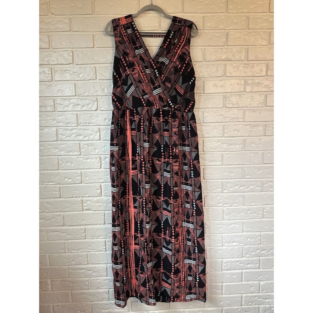 APT.9 Geometric Print Maxi Dress |‎ Size L | Sleeveless V-Neck Black Coral